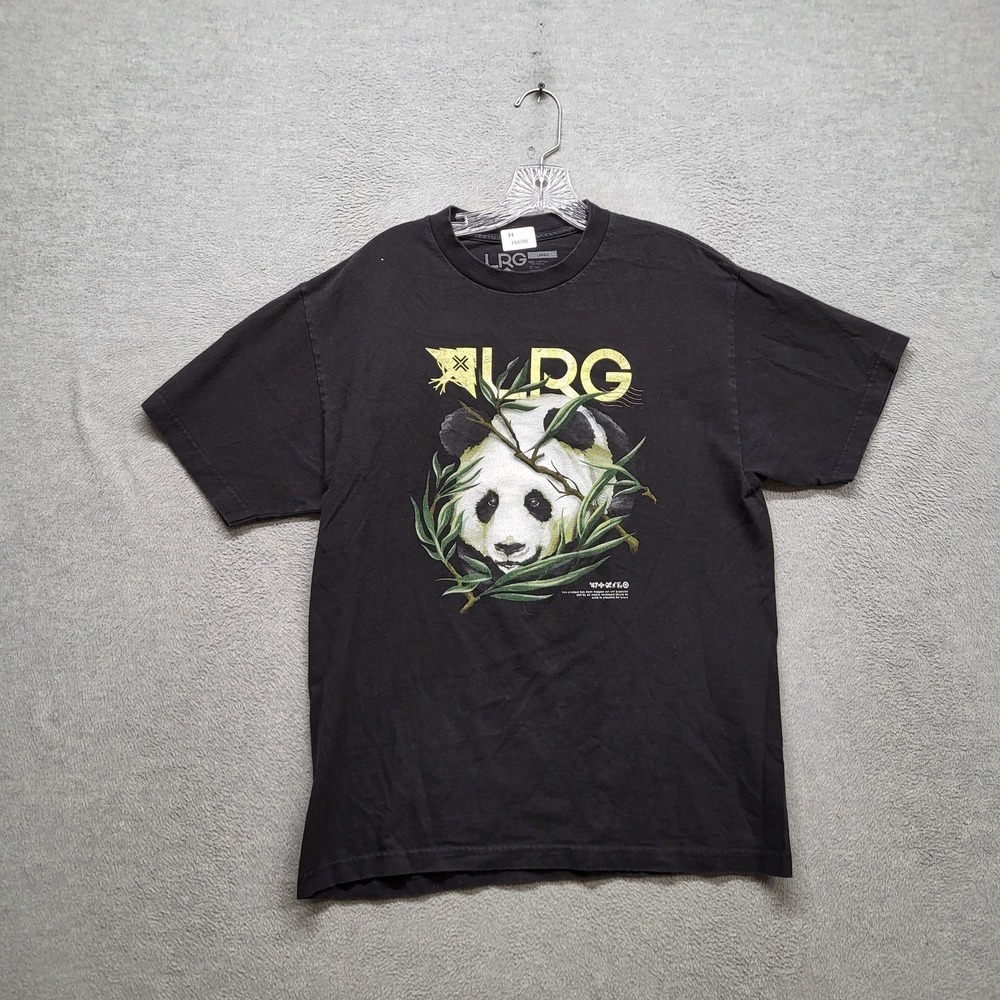 LRG‎ Men Shirt L Black Graphic Print Panda Bamboo Logo Short Sleeve